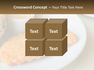 A White Plate Topped With A Piece Of Fish Next To A Cup Of Sauce PowerPoint Template