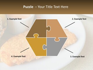 A White Plate Topped With A Piece Of Fish Next To A Cup Of Sauce PowerPoint Template