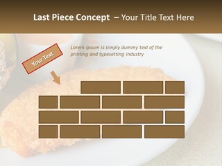 A White Plate Topped With A Piece Of Fish Next To A Cup Of Sauce PowerPoint Template