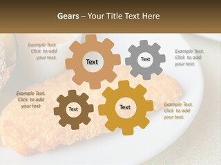 A White Plate Topped With A Piece Of Fish Next To A Cup Of Sauce PowerPoint Template