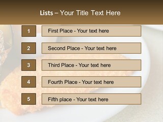 A White Plate Topped With A Piece Of Fish Next To A Cup Of Sauce PowerPoint Template