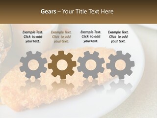 A White Plate Topped With A Piece Of Fish Next To A Cup Of Sauce PowerPoint Template