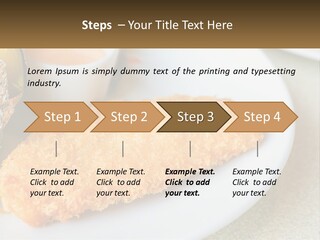 A White Plate Topped With A Piece Of Fish Next To A Cup Of Sauce PowerPoint Template
