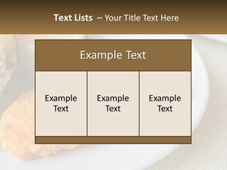 A White Plate Topped With A Piece Of Fish Next To A Cup Of Sauce PowerPoint Template