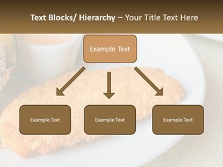A White Plate Topped With A Piece Of Fish Next To A Cup Of Sauce PowerPoint Template