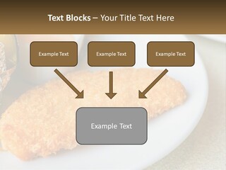 A White Plate Topped With A Piece Of Fish Next To A Cup Of Sauce PowerPoint Template