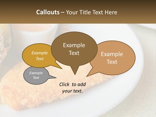 A White Plate Topped With A Piece Of Fish Next To A Cup Of Sauce PowerPoint Template