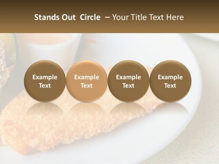 A White Plate Topped With A Piece Of Fish Next To A Cup Of Sauce PowerPoint Template