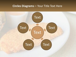 A White Plate Topped With A Piece Of Fish Next To A Cup Of Sauce PowerPoint Template