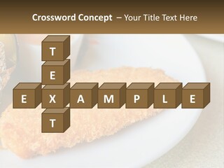 A White Plate Topped With A Piece Of Fish Next To A Cup Of Sauce PowerPoint Template