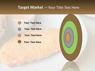 A White Plate Topped With A Piece Of Fish Next To A Cup Of Sauce PowerPoint Template