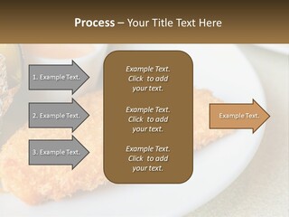A White Plate Topped With A Piece Of Fish Next To A Cup Of Sauce PowerPoint Template