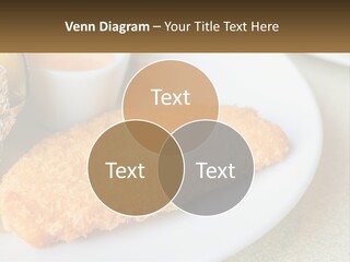 A White Plate Topped With A Piece Of Fish Next To A Cup Of Sauce PowerPoint Template