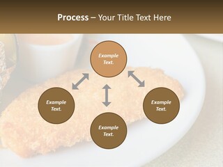A White Plate Topped With A Piece Of Fish Next To A Cup Of Sauce PowerPoint Template