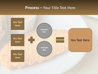 A White Plate Topped With A Piece Of Fish Next To A Cup Of Sauce PowerPoint Template