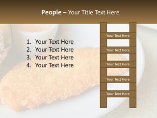 A White Plate Topped With A Piece Of Fish Next To A Cup Of Sauce PowerPoint Template