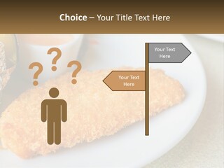 A White Plate Topped With A Piece Of Fish Next To A Cup Of Sauce PowerPoint Template