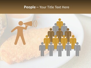 A White Plate Topped With A Piece Of Fish Next To A Cup Of Sauce PowerPoint Template