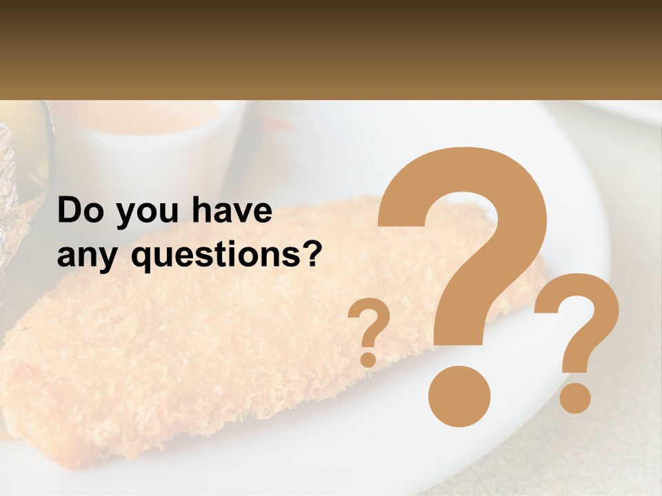 A White Plate Topped With A Piece Of Fish Next To A Cup Of Sauce PowerPoint Template