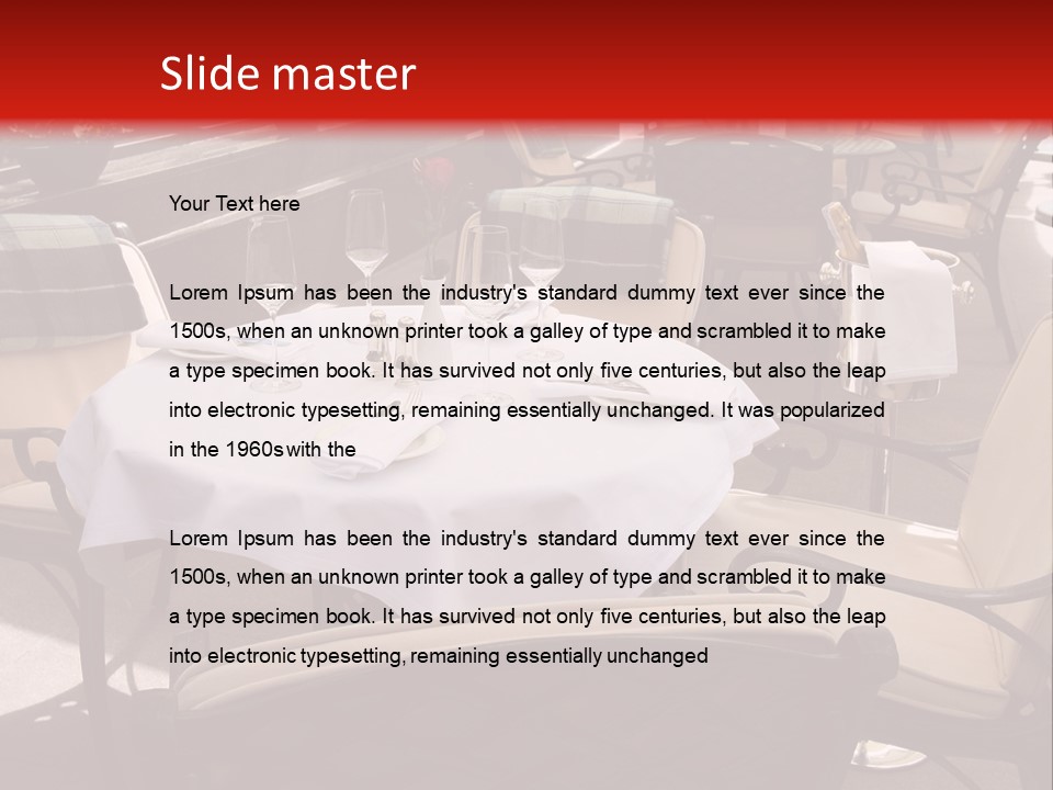 A Restaurant With Tables And Chairs With A Red Background PowerPoint Template