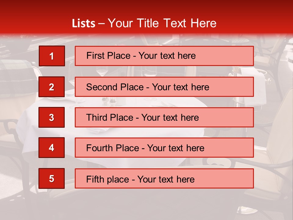 A Restaurant With Tables And Chairs With A Red Background PowerPoint Template