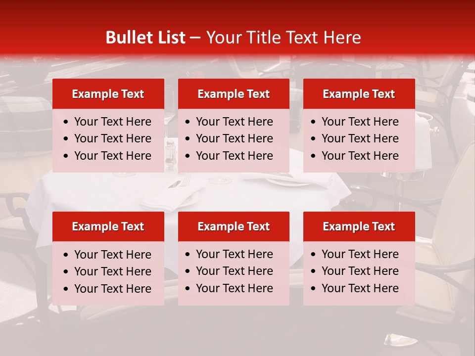 A Restaurant With Tables And Chairs With A Red Background PowerPoint Template