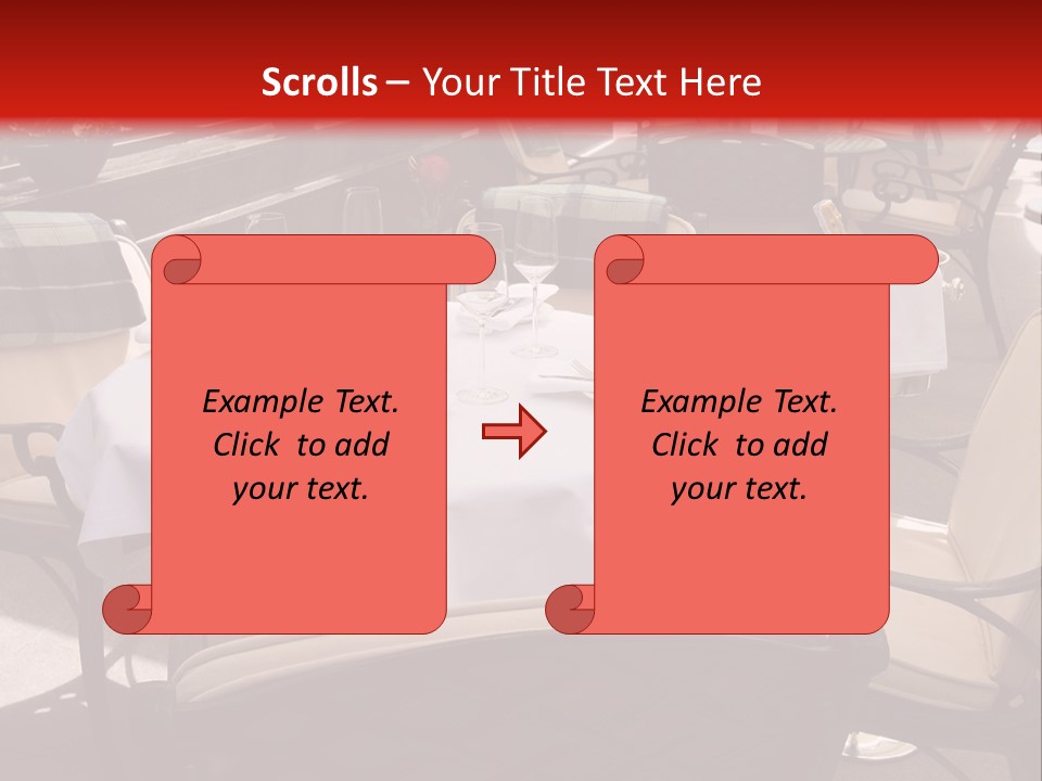 A Restaurant With Tables And Chairs With A Red Background PowerPoint Template