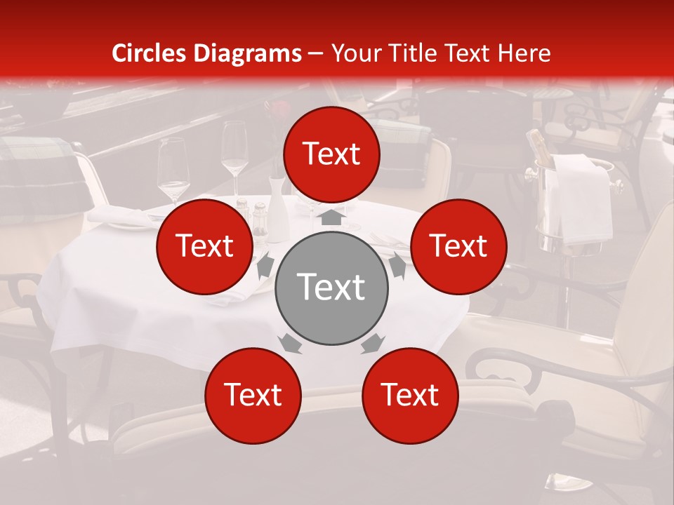 A Restaurant With Tables And Chairs With A Red Background PowerPoint Template