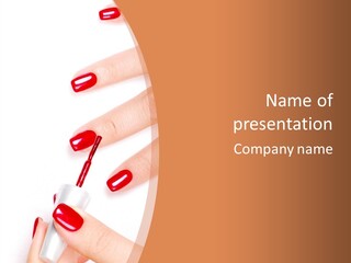 A Woman's Hand With Red Nail Polish On It PowerPoint Template