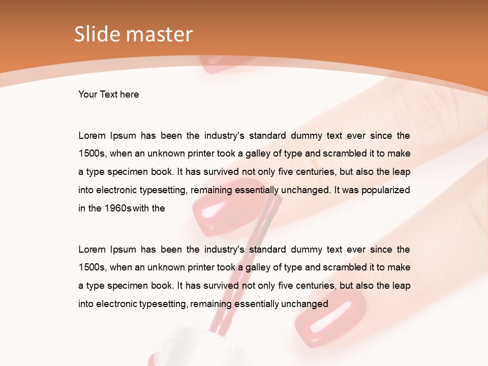 A Woman's Hand With Red Nail Polish On It PowerPoint Template