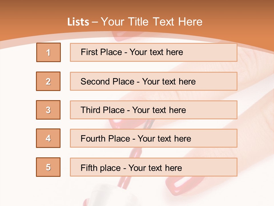 A Woman's Hand With Red Nail Polish On It PowerPoint Template