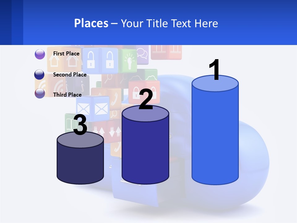 A Blue Cloud Filled With Colorful Blocks And Icons PowerPoint Template