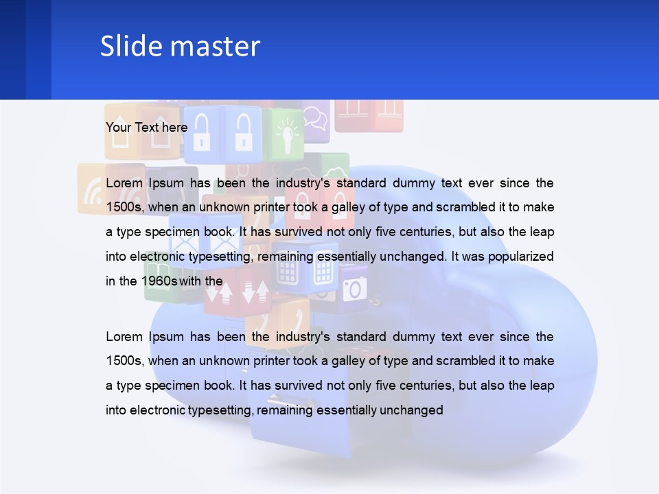 A Blue Cloud Filled With Colorful Blocks And Icons PowerPoint Template