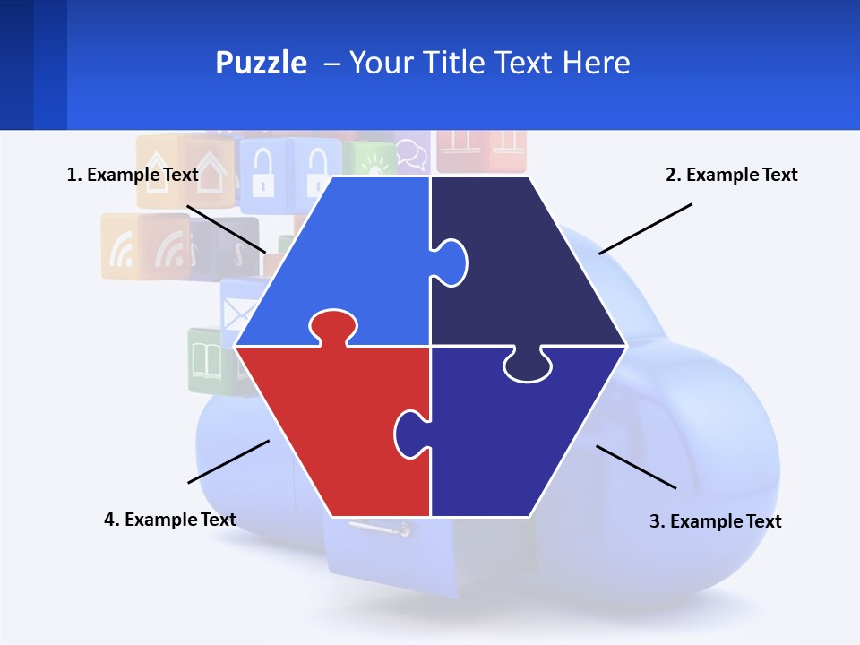 A Blue Cloud Filled With Colorful Blocks And Icons PowerPoint Template