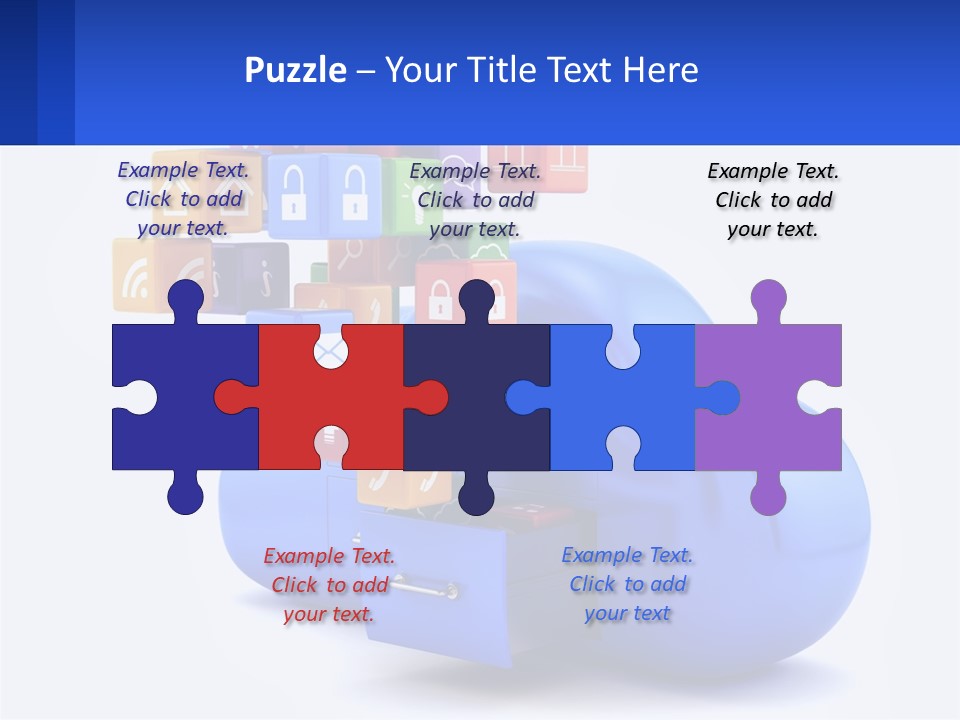 A Blue Cloud Filled With Colorful Blocks And Icons PowerPoint Template