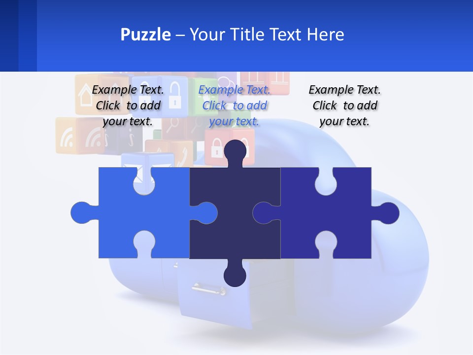 A Blue Cloud Filled With Colorful Blocks And Icons PowerPoint Template