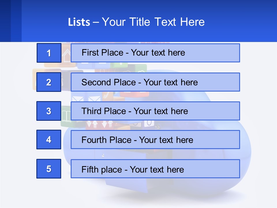 A Blue Cloud Filled With Colorful Blocks And Icons PowerPoint Template