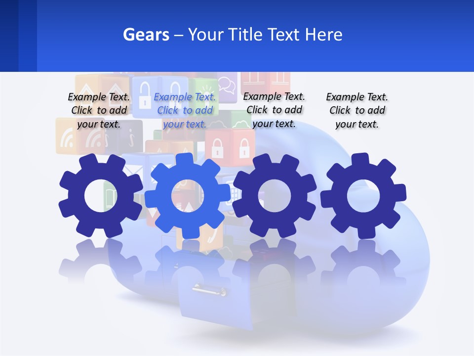 A Blue Cloud Filled With Colorful Blocks And Icons PowerPoint Template