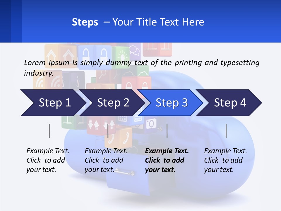A Blue Cloud Filled With Colorful Blocks And Icons PowerPoint Template