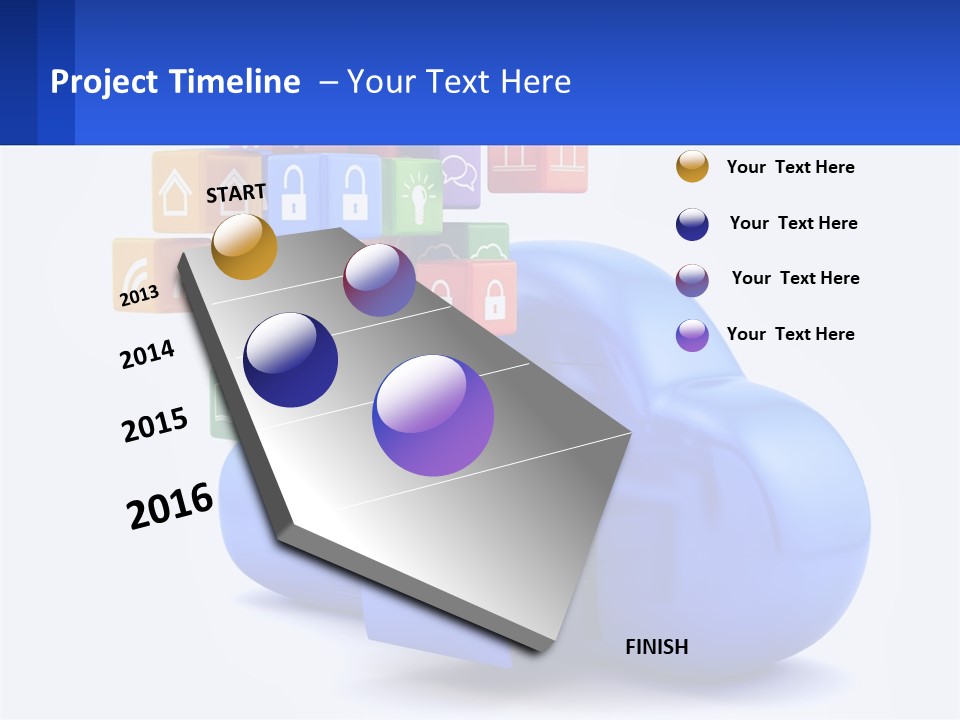 A Blue Cloud Filled With Colorful Blocks And Icons PowerPoint Template