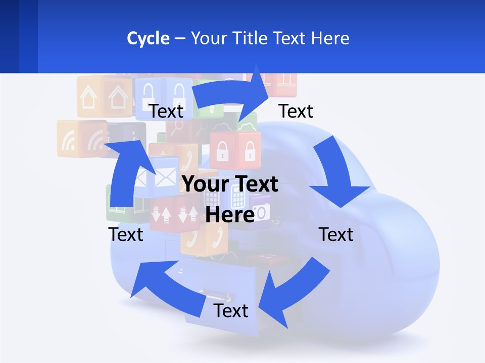 A Blue Cloud Filled With Colorful Blocks And Icons PowerPoint Template