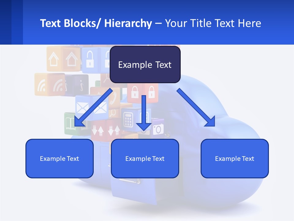 A Blue Cloud Filled With Colorful Blocks And Icons PowerPoint Template