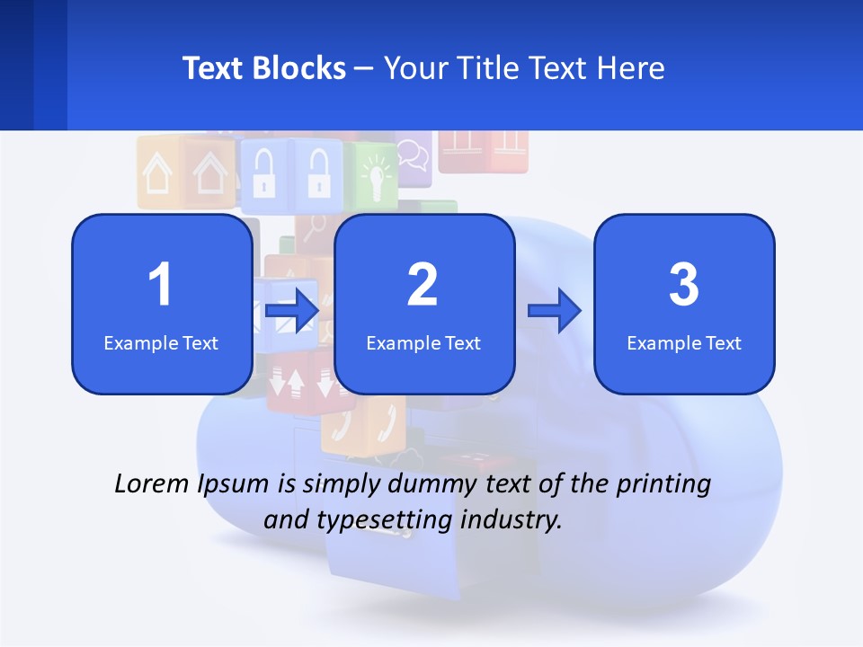 A Blue Cloud Filled With Colorful Blocks And Icons PowerPoint Template