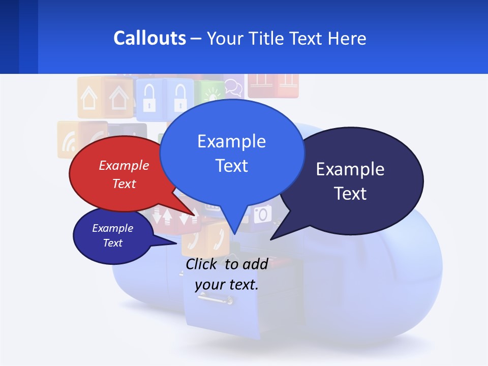 A Blue Cloud Filled With Colorful Blocks And Icons PowerPoint Template