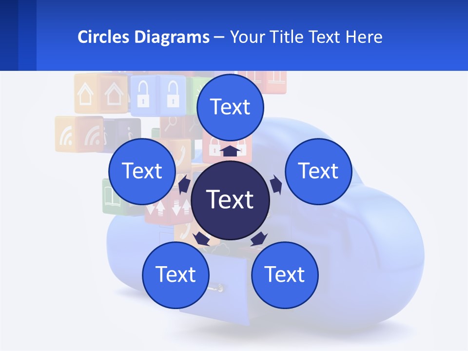 A Blue Cloud Filled With Colorful Blocks And Icons PowerPoint Template