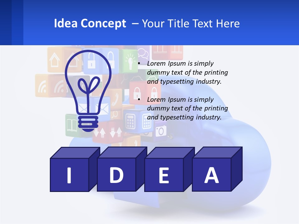 A Blue Cloud Filled With Colorful Blocks And Icons PowerPoint Template