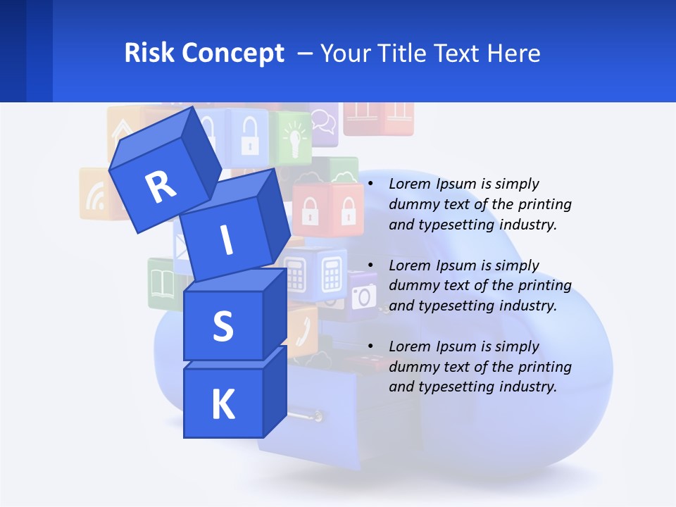 A Blue Cloud Filled With Colorful Blocks And Icons PowerPoint Template