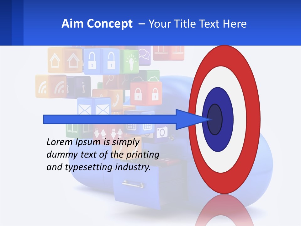 A Blue Cloud Filled With Colorful Blocks And Icons PowerPoint Template