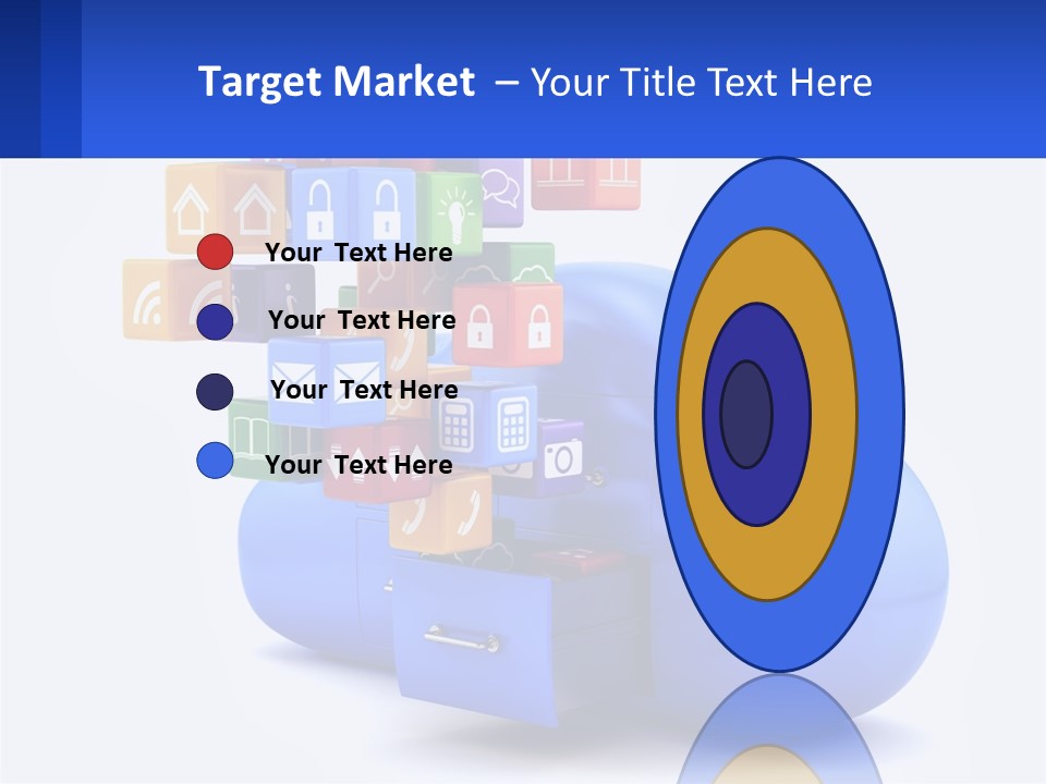 A Blue Cloud Filled With Colorful Blocks And Icons PowerPoint Template