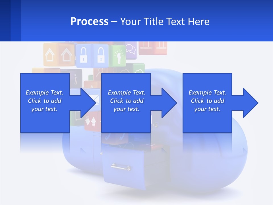 A Blue Cloud Filled With Colorful Blocks And Icons PowerPoint Template
